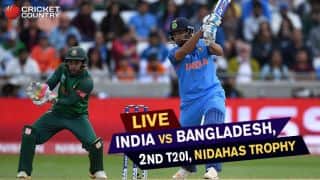 Live Cricket Score, India vs Bangladesh, Nidahas Trophy, 2nd T20I at Colombo: Shikhar Dhawan Dhawan falls after fifty Live Cricket Score, India vs Bangladesh, Nidahas Trophy, 2nd T20I at Colombo: Shikhar Dhawan Dhawan falls after fifty